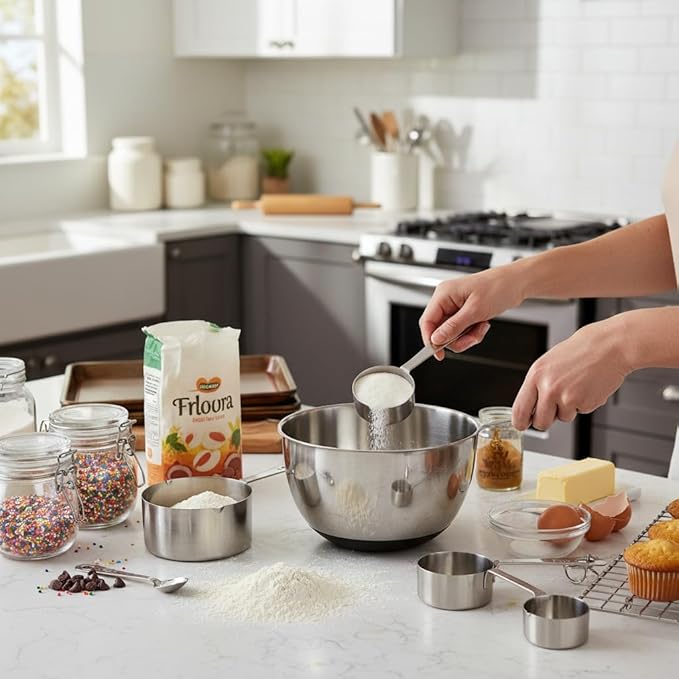 Amco Stainless Steel Measuring Cups (Set of 4) - Baking Essentials with Dual Spouts for Left & Right-Handed Use - 1 Cup, 1/2 Cup, 1/3 Cup, 1/4 Cup - Dishwasher Safe Kitchen Gadgets