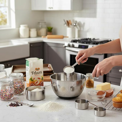 Amco Stainless Steel Measuring Cups (Set of 4) - Baking Essentials with Dual Spouts for Left & Right-Handed Use - 1 Cup, 1/2 Cup, 1/3 Cup, 1/4 Cup - Dishwasher Safe Kitchen Gadgets