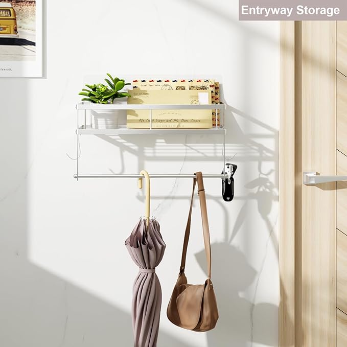 ESOW Paper Towel Holder with Shelf Storage, Adhesive Wall Mount 2-in-1 Basket Organizer for Kitchen & Bathroom, Durable Metal Wire Design, Stainless Steel 304 Brushed Nickel Finish - Image 7