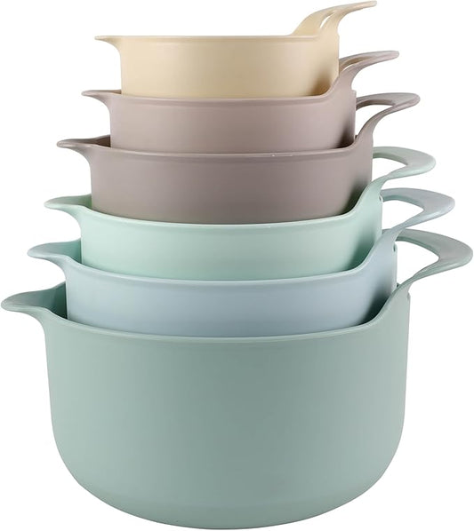 COOK WITH COLOR Nesting Plastic Mixing Bowl Set with Pour Spouts and Handles, Mint, 6 Piece Non-Slip by CookwithColor