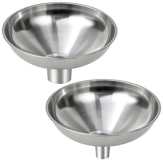 2 Pack Stainless Steel Kitchen Funnel Set for Filling Bottles - 2 Different Caliber Sizes, Seamless One-Piece Design for Transferring Oils Spices Powder Mixes (Easy to Clean) by Unknown
