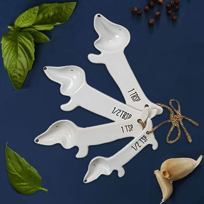 VOTUM White Dachshund Ceramic Measuring Spoon Set – Set of 4 Cute Weiner Dog Themed Kitchen Baking Tools – Gift for Dog Lovers - Image 7