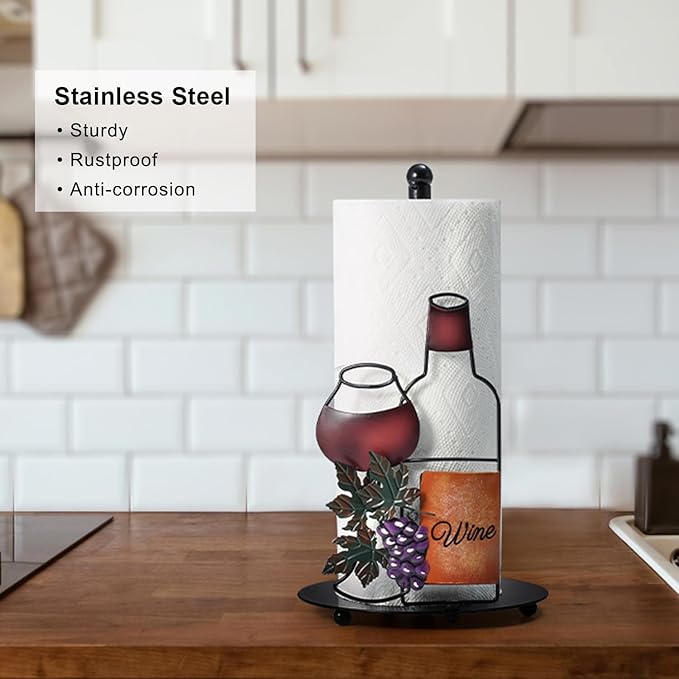 Wine Paper Towel Holder Countertop - Grape&Wine Decor Gifts, Cute Rustic Country Vintage Farmhouse Kitchen Decorations, Roll Dispenser with Weighted Base - Image 4