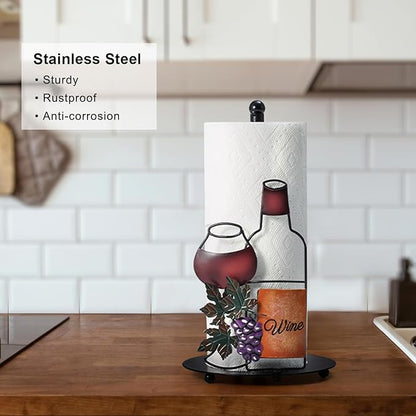 Wine Paper Towel Holder Countertop - Grape&Wine Decor Gifts, Cute Rustic Country Vintage Farmhouse Kitchen Decorations, Roll Dispenser with Weighted Base - Image 4