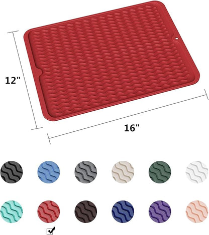 ZLR Silicone Dish Drying Mat & Heat Resistant Trivet (12" x 16") - Waterproof Counter Protector for Air Fryer, Coffee Maker - Non-Slip, BPA Free Kitchen Pad, Easy Clean Dishwasher Safe (Lava Red) - Image 6