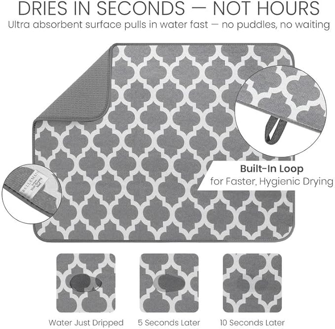 Bellemain XL Dish Mat 24" x 17" ( LARGEST MAT ) Microfiber Dish Drying Mat , Super absorbent ( Trellis ) - Image 3