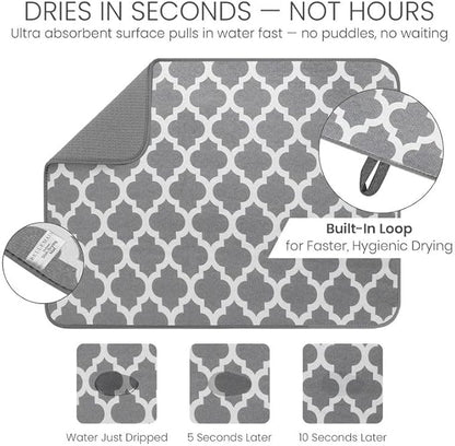 Bellemain XL Dish Mat 24" x 17" ( LARGEST MAT ) Microfiber Dish Drying Mat , Super absorbent ( Trellis ) - Image 3
