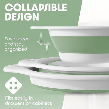 Gevoli Collapsible Colanders (3 Pack Set) Food Strainers with Over-Sink Water Draining Base for Pasta Fruits and Vegetables, White/Sage (3 Sizes, 3QT, 4QT and 5 Quart) - Image 5