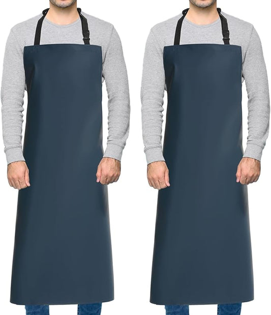Homsolver 2 Pack Waterproof Rubber Aprons, Heavy Duty Butcher for Men, Chemical Vinyl Plastic Aprons for Dishwashing by Homsolver