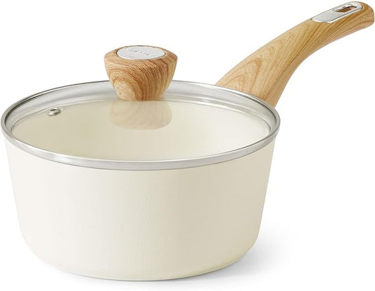 SENSARTE Ceramic Nonstick Sauce Pan with Lid, 1.5 Quart Small Saucepan, White Cooking Pot with Stay Cool Handle, Non toxic Kitchen Sauce Pot, Non stick Saucier Pan, Induction Pot, PFOA PTFE PFAS Free by SENSARTE