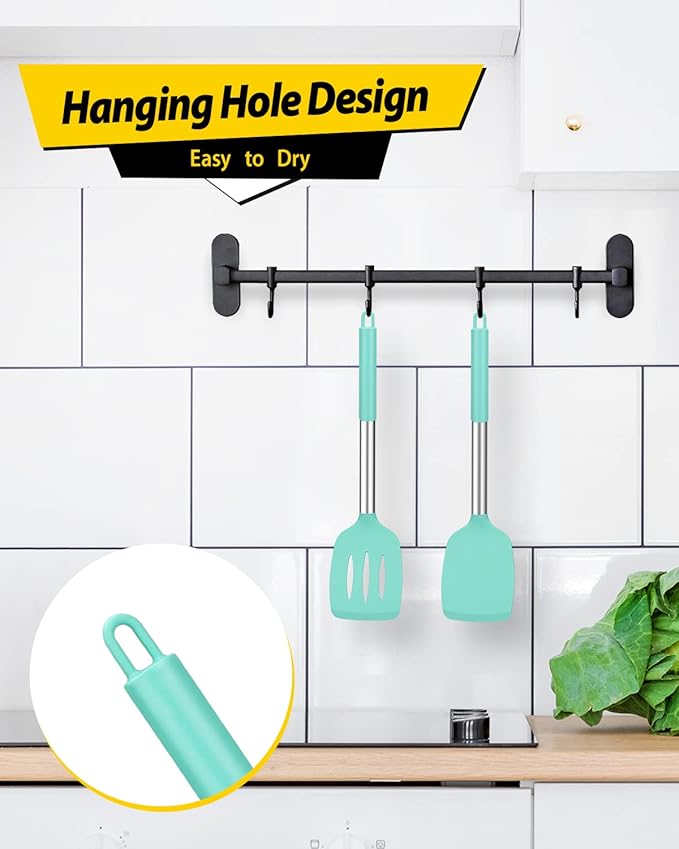 Pack of 2 Silicone Solid Turner, Non Stick Slotted Kitchen Spatulas, High Heat Resistant BPA Free Cooking Utensils, Ideal Cookware for Fish, Eggs, Pancakes(Green) - Image 4