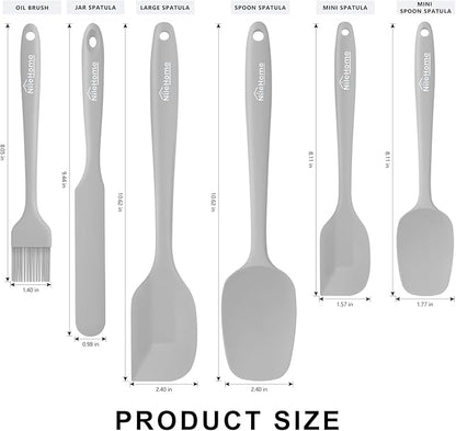 NileHome Silicone Spatula Set, 6 Pieces Food Grade Kitchen Utensils with Silicone Brush Heat Resistant Dishwasher Safe BPA-Free Rubber Spatula for Scraping, Baking, Cooking, Mixing-Grey - Image 2