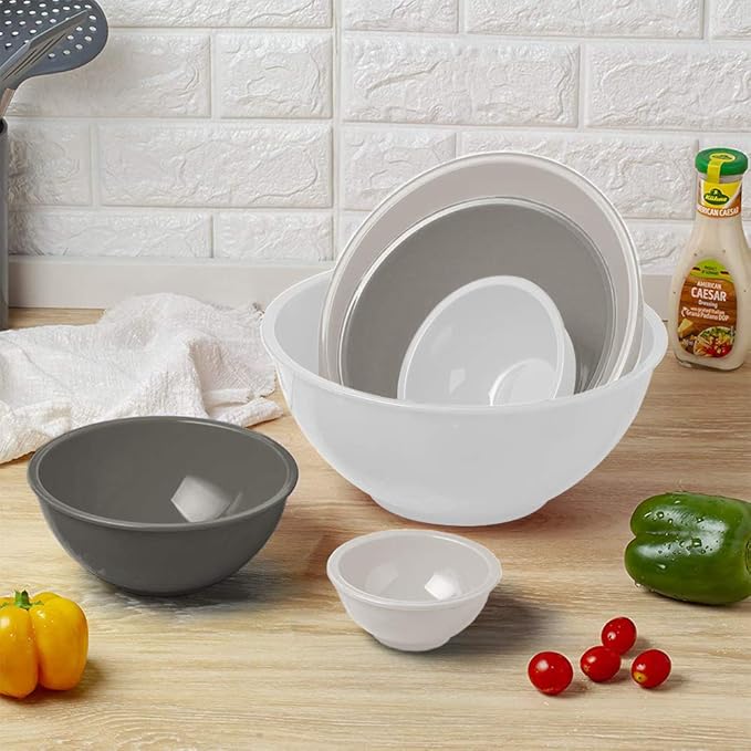 BoxedHome BPA Free Plastic Round Mixing Bowl with Lids, 12 Pack Nesting Bowls with Lids Set, Microwave and Dishwasher Safe Prep & Serving Bowls Great for Mixing, Baking, Serving (White, 12pcs) - Image 7