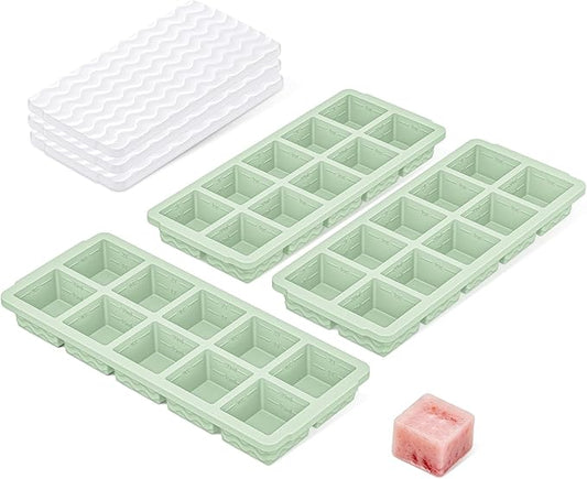Doasuwish Ice Cube Trays with Lid, 3 Pack 10 Cubes 2 Tbsp. Silicone Ice Cube Trays for Freezer, Perfect for Freezing and Storing Ice Cubes, Chocolates, Sauces, Juices, Fruit Purees and More, BPA Free