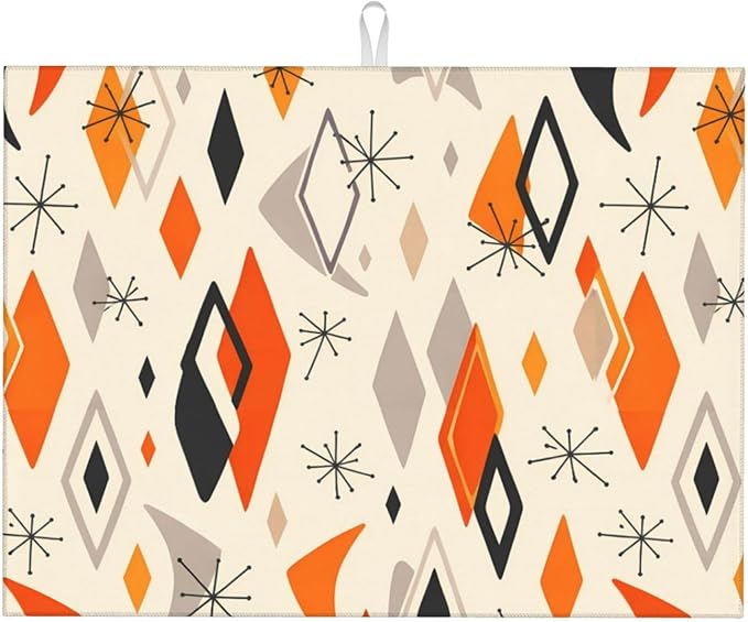 Retro Geometric Pattern Dish Drying Mat For Kitchen Counter Absorbent Large Kitchen Fast Dry Pad Reusable Washable Protector Rack Large Mat 18 X 24