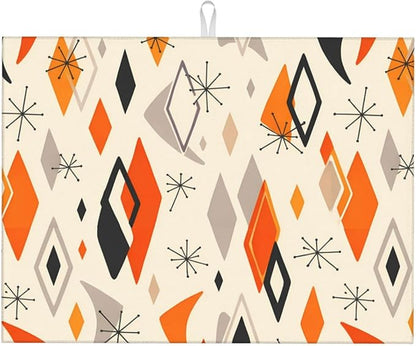 Retro Geometric Pattern Dish Drying Mat For Kitchen Counter Absorbent Large Kitchen Fast Dry Pad Reusable Washable Protector Rack Large Mat 18 X 24