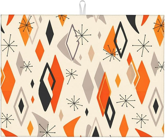 Retro Geometric Pattern Dish Drying Mat For Kitchen Counter Absorbent Large Kitchen Fast Dry Pad Reusable Washable Protector Rack Large Mat 18 X 24