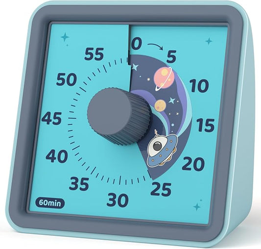 LIORQUE 60 Minute Visual Timer for Kids, Visual Countdown Timer for Classroom Office Kitchen with 'Space Ship' Pattern Design, Pomodoro Timer with Silent Operation (Batteries Included) by LIORQUEProducts