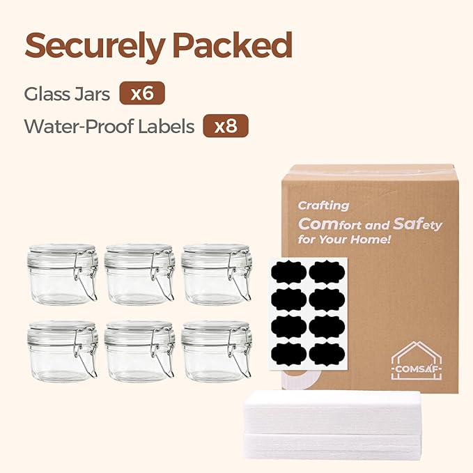 ComSaf 4oz Glass Spice Jars with Airtight Lids (Set of 6), Small Wire Clamp Mason Jars for Herbs, Honey, Jam & DIY Wedding Favors, 120ml Mini Glass Canisters for Pantry & Kitchen Organization - Image 8