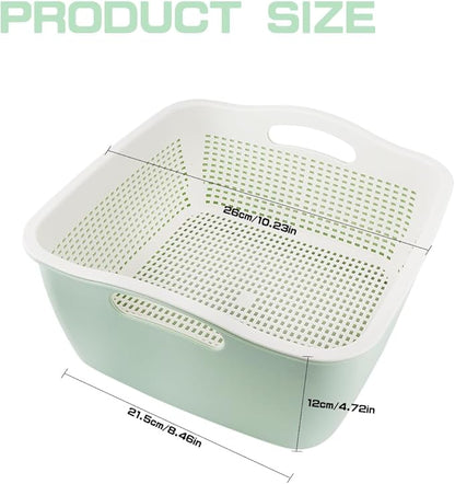 Double-layer Draining Basket Plastic Fruits & Vegetable Wash & Drain Basket, Multi-layer Stackable for Kitchen (Green)
