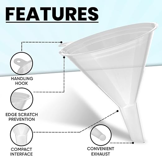 Funnel Set (4 Sizes: 122, 101, 76, 50mm) - Durable, Non-Toxic, Food-Grade Plastic funnels for Filling Bottles and containers. Ideal for Kitchen, Garage, or Labs. Perfect for Precise Pouring. - Image 3