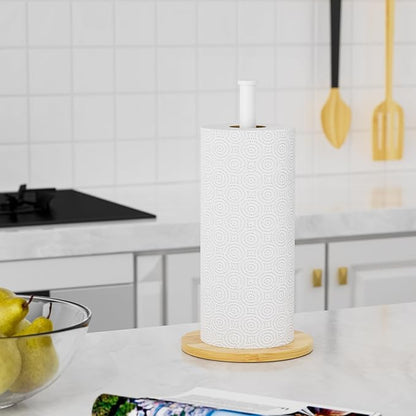Wooden Paper Towel Holder Countertop, White,Non-Slip Base, Stainless Steel, FreeStanding, Easy Install, Durable, Ideal for Home,RV,Bathroom,Farmhouse Essentials Decor Accessories