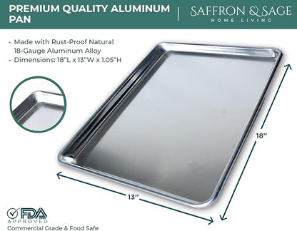 Commerical Quality Cookie Sheet Pan - 4 Pack Aluminum Half Sheet Baking Pan by Saffron & Sage Home Living - This 18x13 Baking Sheet Set is Rust & Warp Resistant, Heavy Duty, of Thick Gauge - Image 2