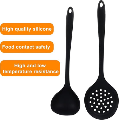 Jiozermi Silicone Soup Ladle and Slotted Spoon Set of 2, Heat Resistant Utensils for Cooking, Stirring, Serving, and Draining, Durable and Easy to Clean, Durable and Easy to Clean - Image 3