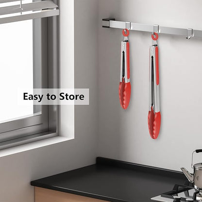 2 Pack Silicone Kitchen Tongs – 9" & 12" Set, Heat Resistant up to 500°F, Non‑Stick Cookware Safe, Wavy Silicone Tips, BPA Free, Locking Clip & Hanging Loop, Red - Image 6
