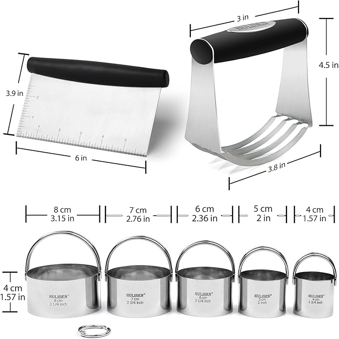 HULISEN Stainless Steel Biscuit Cutter Set, Pastry Scraper and Dough Blender, Sturdy & Long-Lasting with Ergonomic Rubber Grip, Professional Baking Dough Tools, Gift Package (3 Pcs/Set) - Image 8
