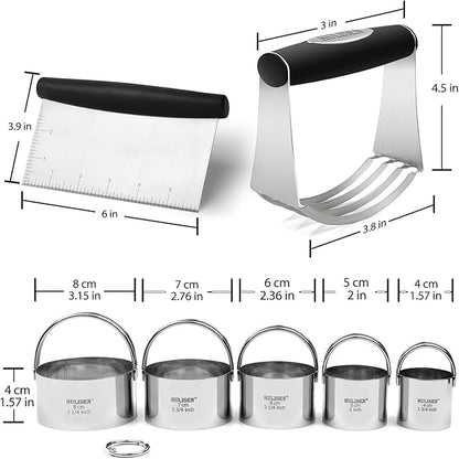 HULISEN Stainless Steel Biscuit Cutter Set, Pastry Scraper and Dough Blender, Sturdy & Long-Lasting with Ergonomic Rubber Grip, Professional Baking Dough Tools, Gift Package (3 Pcs/Set) - Image 8