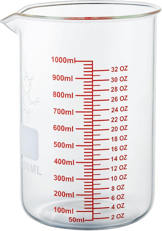 High Borosilicate Glass Measuring Cup-V-Shaped Spout,1000ml(32OZ) Glass Measuring Beaker for Kitchen or Restaurant, Easy to Read by AckersBORO33