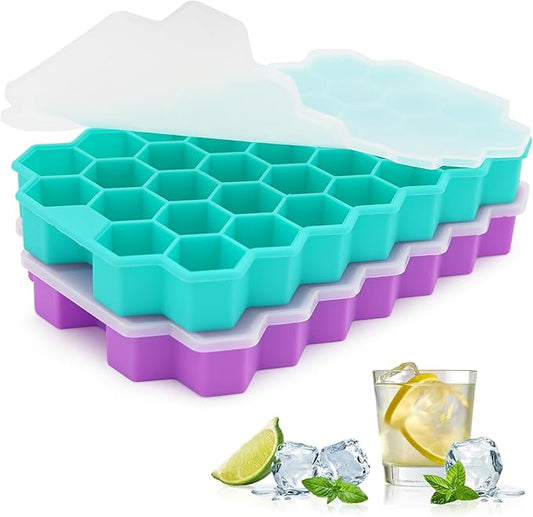 Azyh Ice Cube Trays for Freezer, 2 Pack Ice Cube Tray with Lid, Silicone Ice Cube Mold with Lid-37 Grid,Easy-Release Reusable 74 PCS Small Ice Cubes for Iced Coffee Cocktail Whisky Chocolate Soup Food by WeWishYouAMerryChristmas