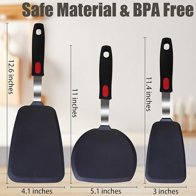 Silicone Spatula Turner Set,3-Pack Spatula Set,600°F Heat Resistant Spatula for Non Stick Cookware,Large Flexible Kitchen Utensils for Baking,Cooking,No Scratching and Melting,Dishwasher Safe,BPA Free - Image 2
