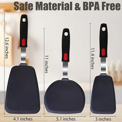 Silicone Spatula Turner Set,3-Pack Spatula Set,600°F Heat Resistant Spatula for Non Stick Cookware,Large Flexible Kitchen Utensils for Baking,Cooking,No Scratching and Melting,Dishwasher Safe,BPA Free - Image 2