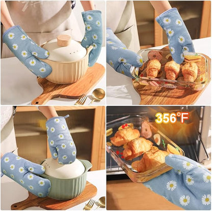 AUAUY Oven Mitts and Pot Holders, 392°F Heat Resistant Cooking Gloves and Hot Pads, Baking Mittens Grilling Gloves BBQ Gloves. Non-Slip Kitchen Mittens Home Essentials for Oven Cooking Baking Grilling - Image 2