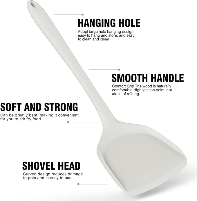 AOTHOD Silicone Cooking Utensils Set - 446°F Heat Resistant Silicone Kitchen Utensils,Spatula,Spoon, Kitchen Utensil Sets Gadgets Tools Set for Nonstick Cookware,Dishwasher Safe Bpa Free (Cream White) - Image 4