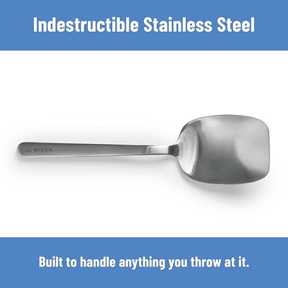 Misen Scraper Chef Spoon – Stainless Steel Cooking Spoon and Spatula Hybrid for Flipping Burgers Tossing Vegetables Scraping Pots Serving Casseroles and Everyday Kitchen Prep