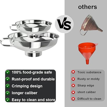 Wide Mouth Canning Funnel, Large Kitchen Funnel for Mason Jars, Canning, Filling Bottles with Oil & Liquid, Dishwasher Safe, Stainless Steel