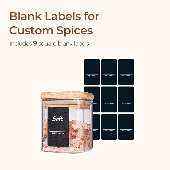 ComSaf Spice Jars with Labels 4 oz 6Pack, Small Spice Containers Starter Set, Glass Seasoning Jars with Lids, Square Seasoning Containers for Salt, Pepper, Chili Powder, Sugar, Ginger Ground, Cumin - Image 5