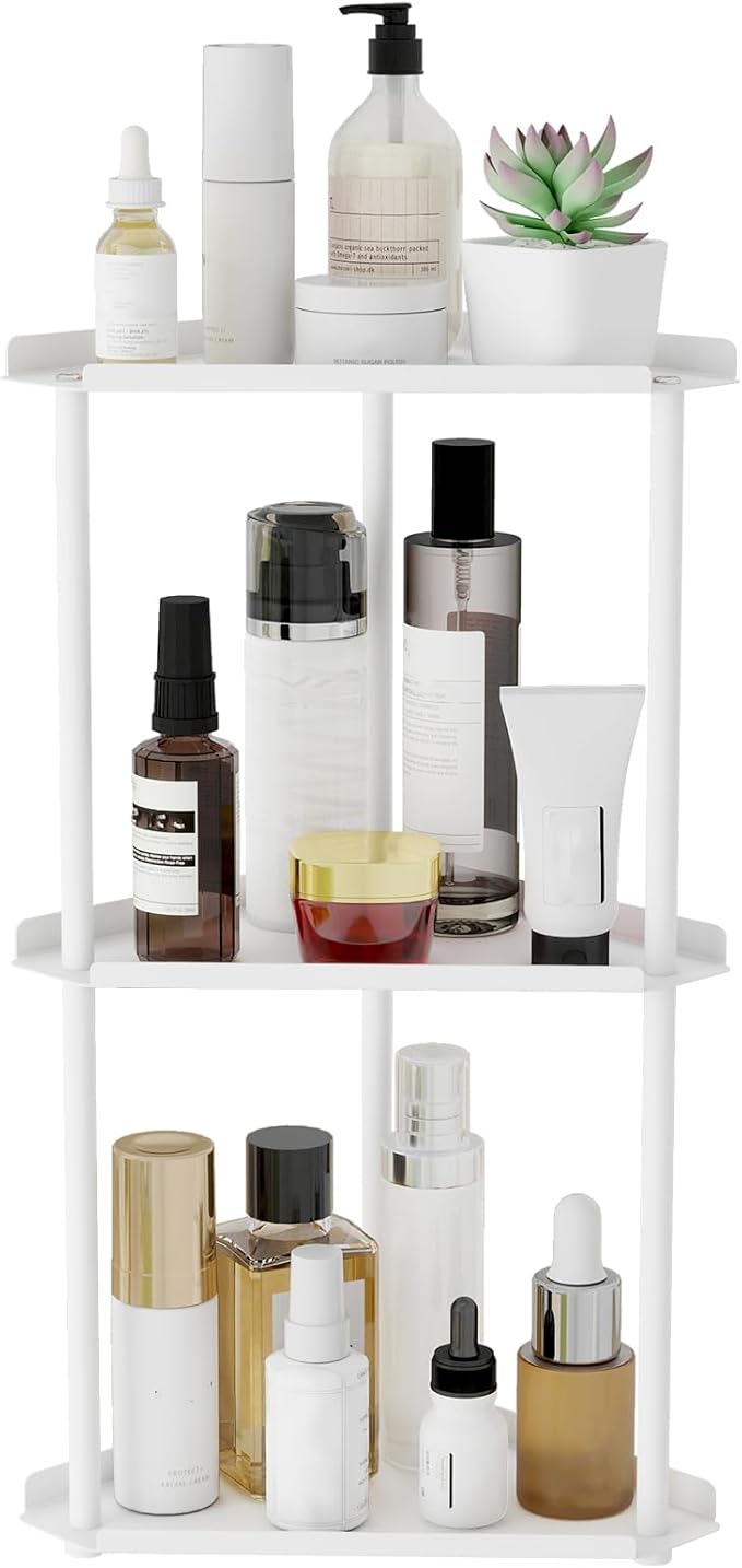 Jesginboo 3 Tier Bathroom Counter Organizer, Vanity Organizer Corner Shelf, Skincare, Makeup Countertop Organizers, Kitchen, Bathroom Counter Storage, White by Jesginboo