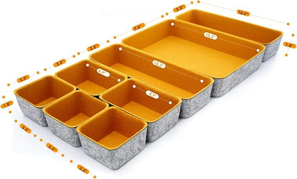 Welaxy Felt Desk Drawer Organizer Trays, 8-Piece Storage Bins for Office Supplies, Entryway Catchall, Makeup & Decluttering (Curry) - Image 6