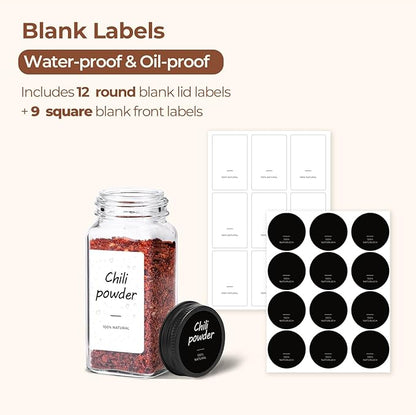 ComSaf 6Pcs 4oz Glass Spice Jars with Shaker Lids, 21 Labels, Spice Jars Trial Set & Supplement Set, Empty Spice Containers and Square Spice Bottles for Kitchen and Seasoning - Image 2