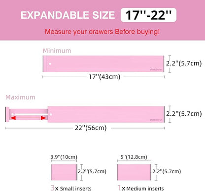 ANTOWIN Expandable Bamboo Drawer Dividers Organizers, Drawer Separators Splitter, 17-22 inches Long Adjustable Spring-loaded Organizer for Large Utensil, Clothes, Tools(Pink) - Image 4