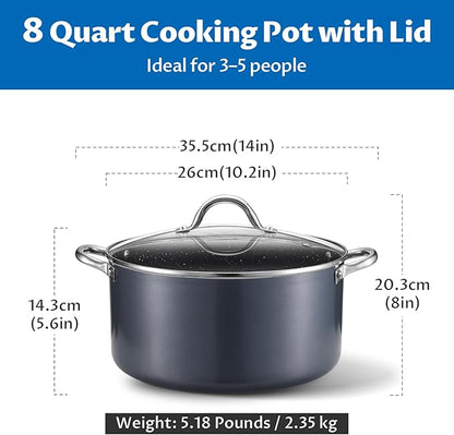 BEZIA 8 Quart Cooking Pot, Large Non Stick Induction Stock Pots with Lid, All Stove Compatible, 8 QT Aluminum Soup/Stew Pot For Families of 3–5, Grey - Image 2