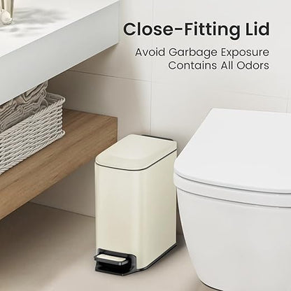 Cesun Small Bathroom Trash Can with Lid Soft Close, Step Pedal, 6 Liter / 1.6 Gallon Stainless Steel Garbage Can with Removable Inner Bucket, Anti-Fingerprint Finish (Creamy White) - Image 8