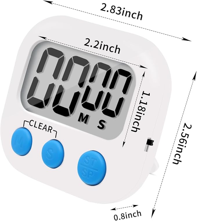 6 Pack Small Digital Kitchen Timer Magnetic Back and ON/Off Switch,Minute Second Count Up Countdown (Multicolored) - Image 4