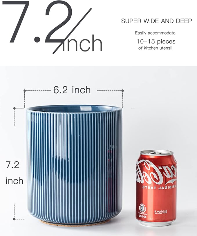 getstar Large Utensil Holder for Kitchen Counter,7.2" Vintage Ceramic Utensils Crocks Utensil Organizer for Spatula Farmhouse Kitchen Decor - Image 5