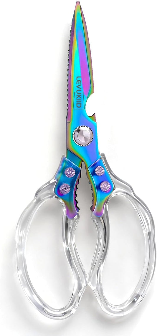 Rust-Resistant Kitchen Scissors, Transparent and Stylish Handle, Suitable For Cutting Various Foods and Their Packaging, Suitable For Large Hands,Colorful Blade