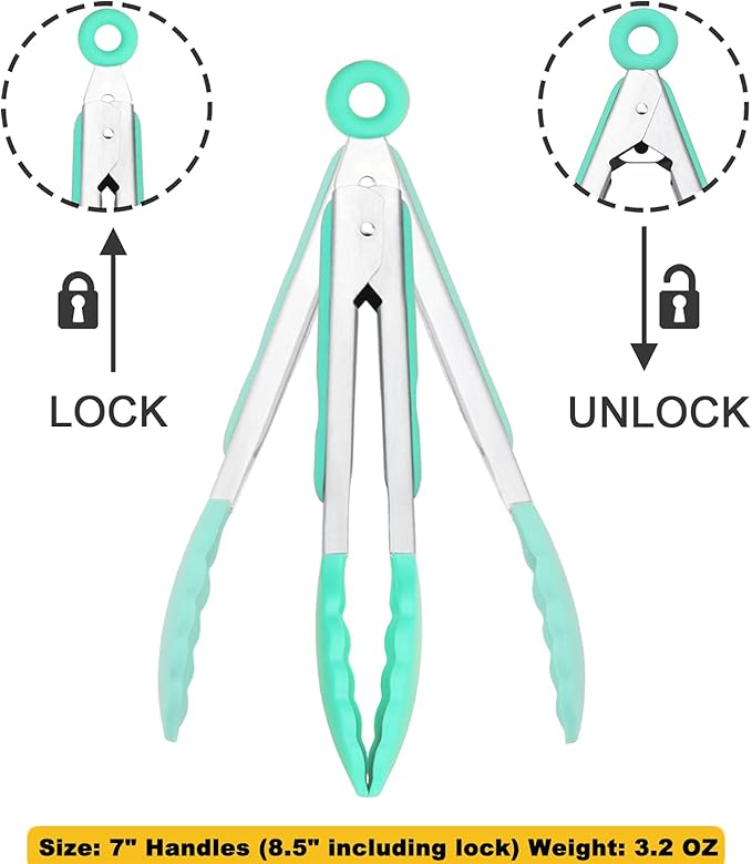 HINMAY Mini Tongs with Silicone Tips 7 Inches Silicone Cooking Tongs, Set of 3 (Mint) - Image 3